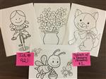 Coloring sheets - girl, flowers, kitten and bee 